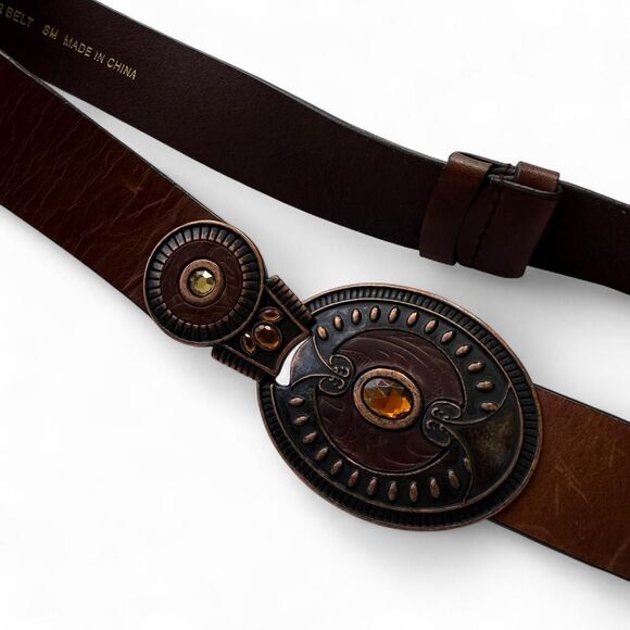 VINTAGE Chico’s Distressed Genuine Leather Statement Belt | Cowgirl Art Deco